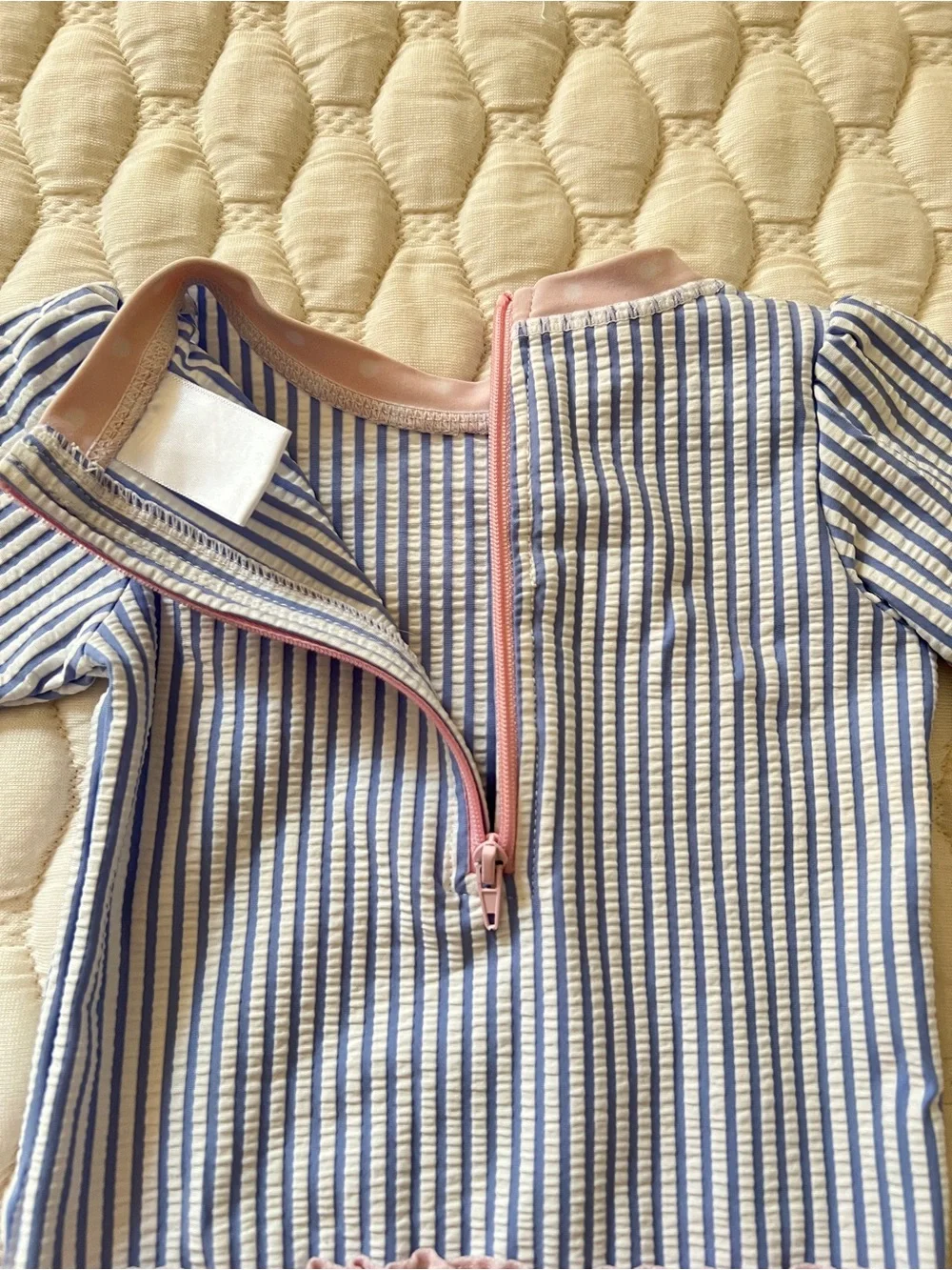 RuffleButts Baby Girl Seersucker Stripe Long Sleeve Rash Guard 6-12 Months